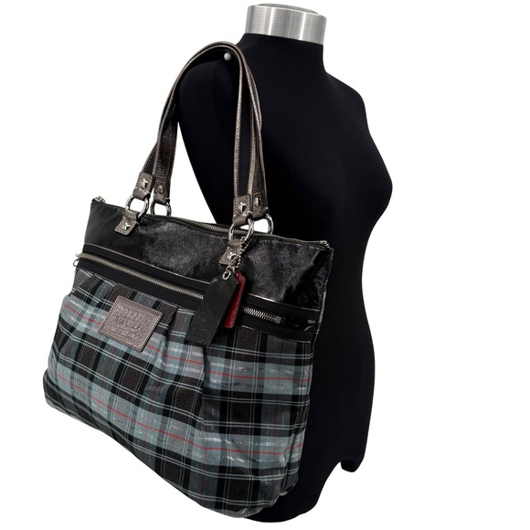 Coach Handbags - Coach Poppy Tartan Plaid Glam Tote Bag Metallic Patent Leather Limited Edition
